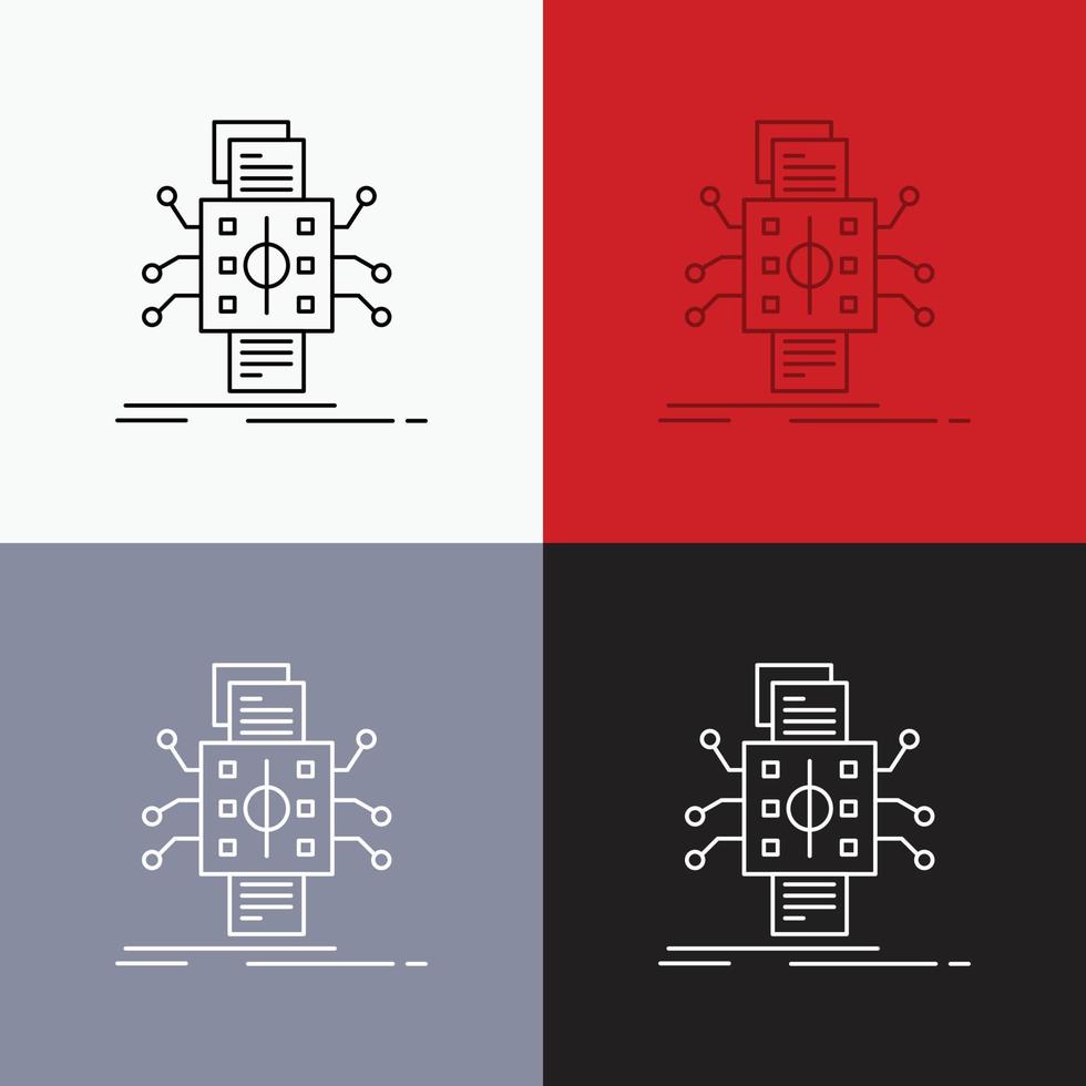 análise. dados. dado. em processamento. ícone de relatório sobre vários planos de fundo. design de estilo de linha. projetado para web e aplicativo. ilustração vetorial eps 10 vetor