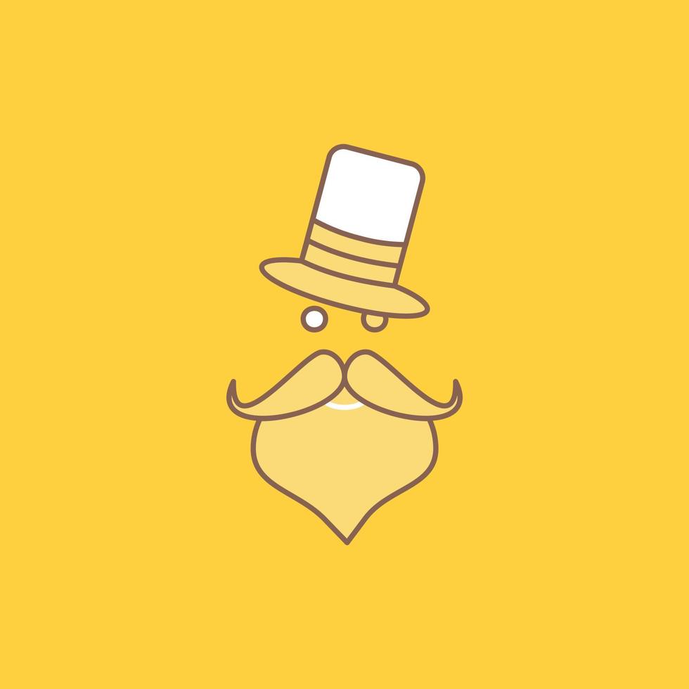 bigode. hipster. moveleiro. papai noel. ícone cheio de linha plana de chapéu. botão de logotipo bonito sobre fundo amarelo para ui e ux. site ou aplicativo móvel vetor