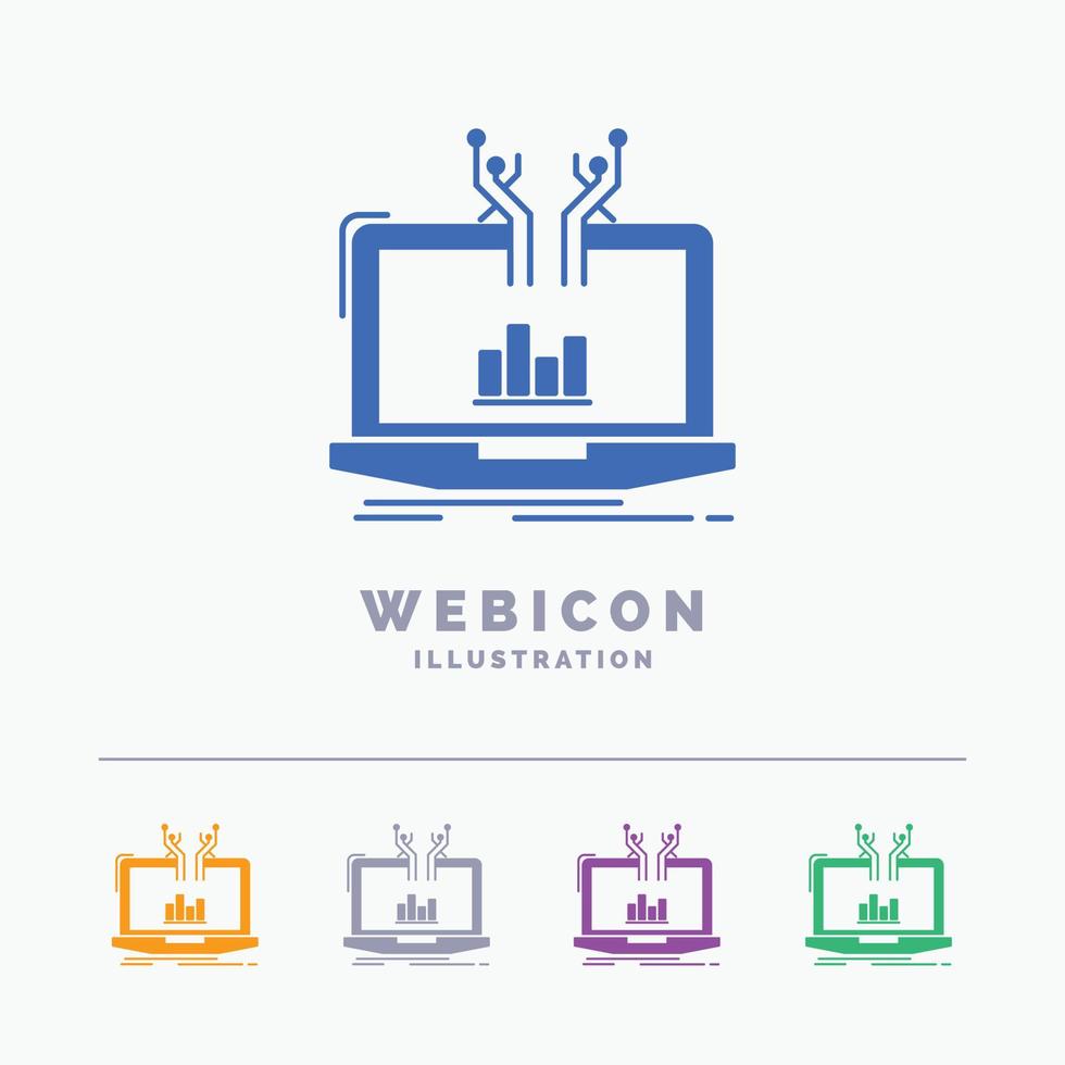 análise. analítico. gestão. conectados. plataforma 5 cor modelo de ícone web glifo isolado no branco. ilustração vetorial vetor