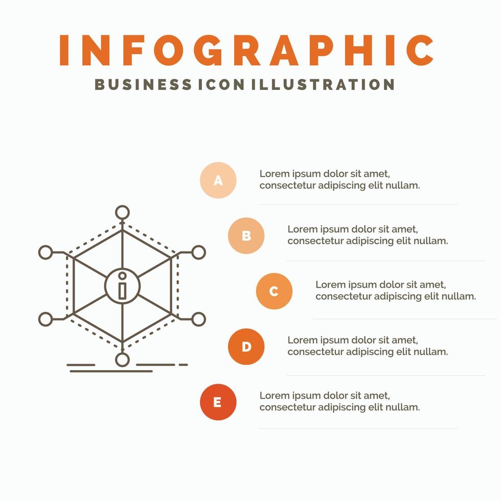 dados. ajuda. informações. em formação. modelo de infográficos de recursos para site e apresentação. ícone de linha cinza com ilustração vetorial de estilo infográfico laranja vetor