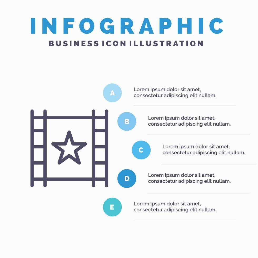 ícone de linha estrela de fluxo de player multimídia com fundo de infográficos de apresentação de 5 etapas vetor