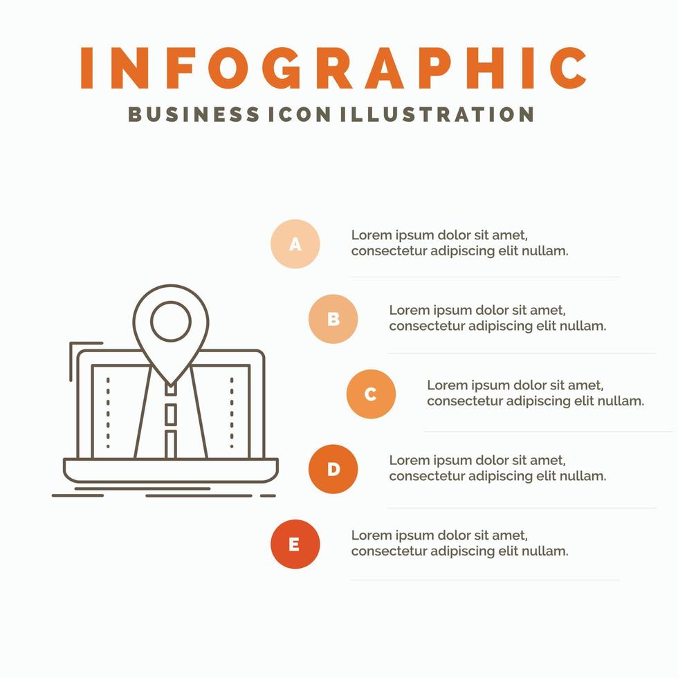 navegação. mapa. sistema. GPS. modelo de infográficos de rota para site e apresentação. ícone de linha cinza com ilustração vetorial de estilo infográfico laranja vetor