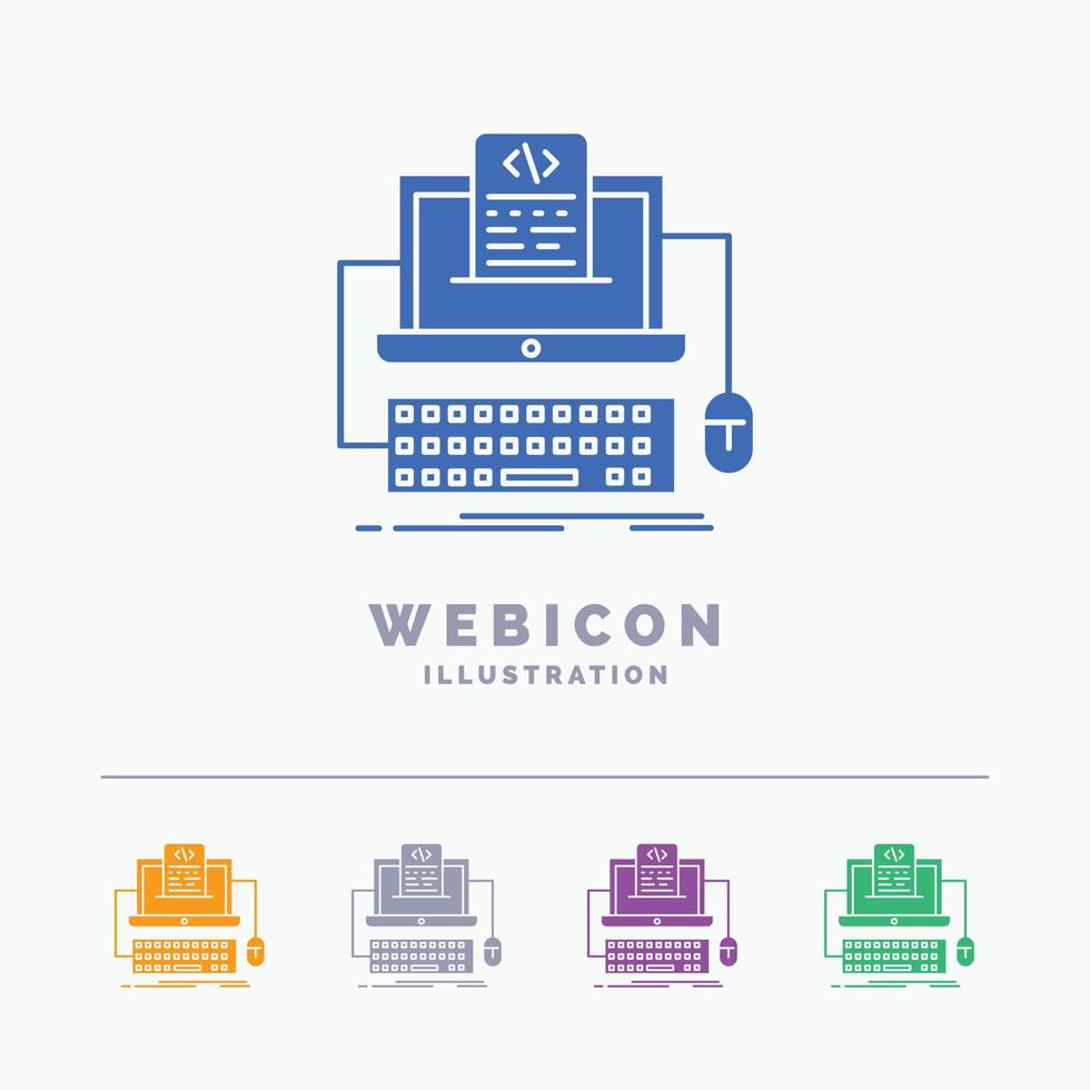 código. codificação. computador. monobloco. tela 5 cor modelo de ícone web glifo isolado no branco. ilustração vetorial vetor