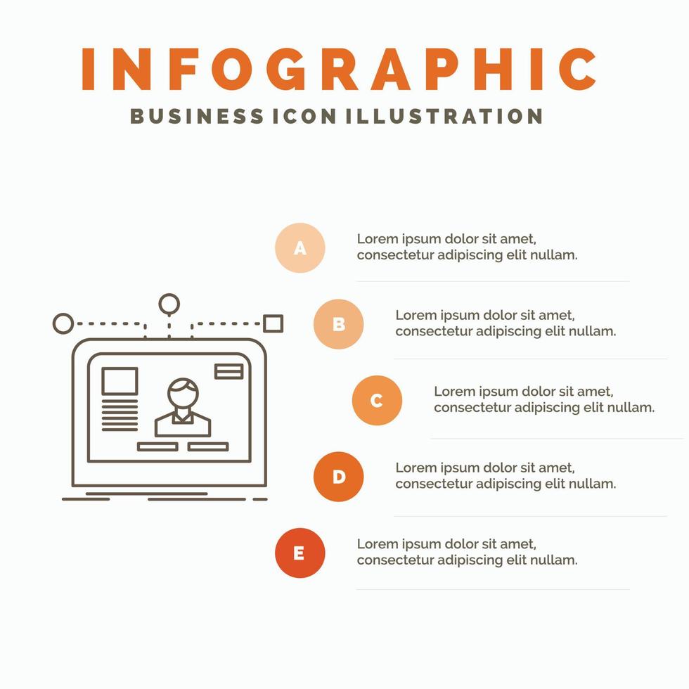 interface. local na rede Internet. do utilizador. disposição. modelo de infográficos de design para site e apresentação. ícone de linha cinza com ilustração vetorial de estilo infográfico laranja vetor