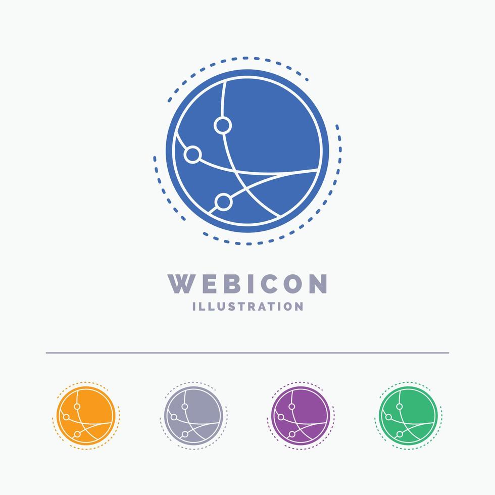 no mundo todo. comunicação. conexão. Internet. modelo de ícone de web glifo de rede 5 cores isolado no branco. ilustração vetorial vetor