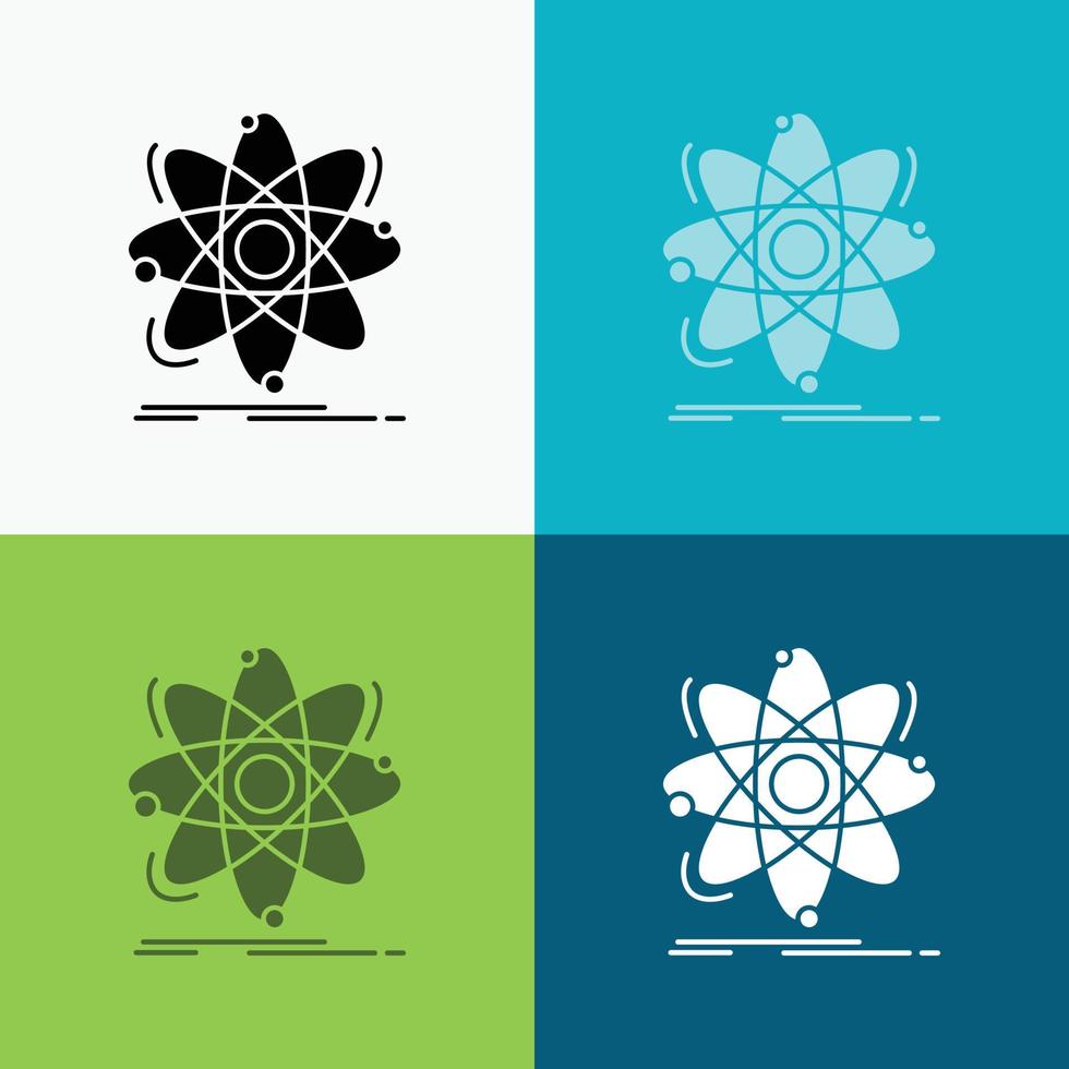 átomo. Ciência. química. física. ícone nuclear sobre vários planos de fundo. design de estilo glifo. projetado para web e aplicativo. ilustração vetorial eps 10 vetor