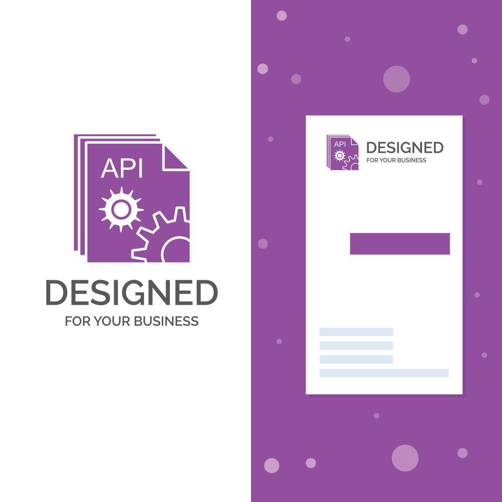 logotipo de negócios para api. aplicativo. codificação. desenvolvedor. Programas. modelo de cartão de .visiting de negócios roxo vertical. ilustração vetorial de fundo criativo vetor