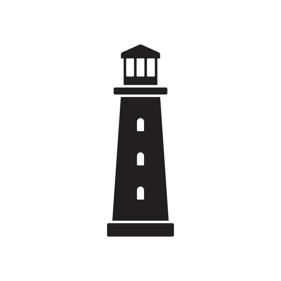 ícone de construção da torre do farol vetor preto eps10 isolado no fundo branco. símbolo da costa da praia da ilha do holofote em um estilo moderno simples e moderno para o design do seu site, logotipo e celular