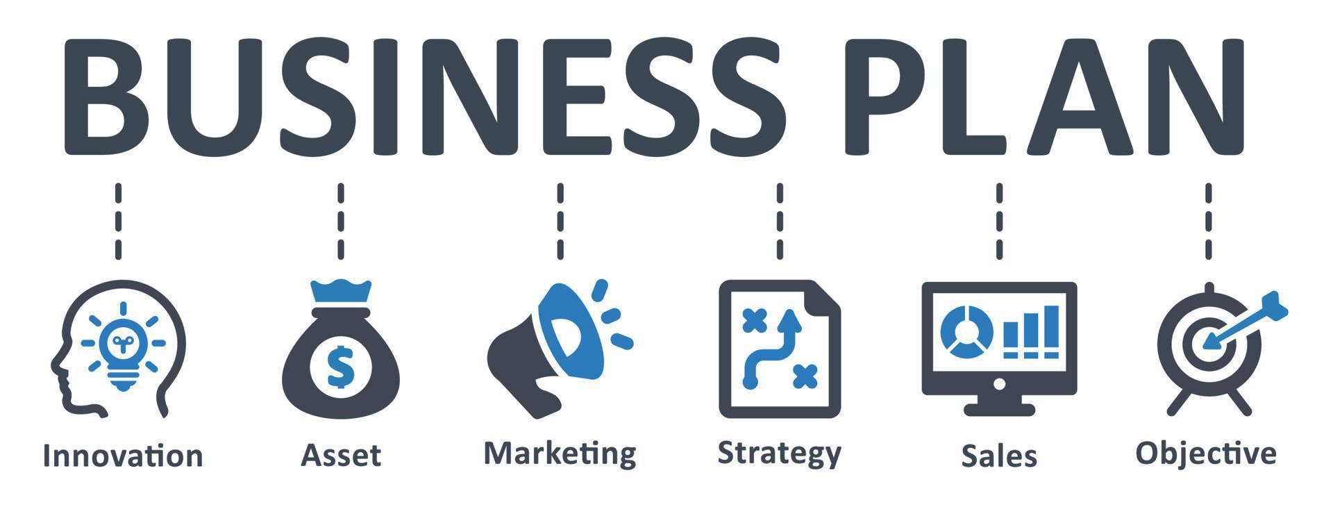 ícone de plano de negócios - ilustração vetorial. negócios, plano, inovação, ativo, marketing, estratégia, vendas, objetivo, infográfico, modelo, apresentação, conceito, banner, conjunto de ícones, ícones. vetor