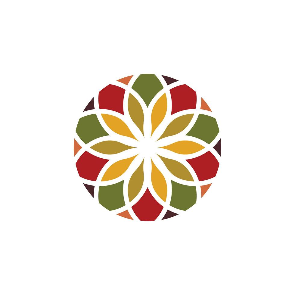 inspiração de design de logotipo de padrão floral colorido asiático tradicional vitrais mosaicos vetor