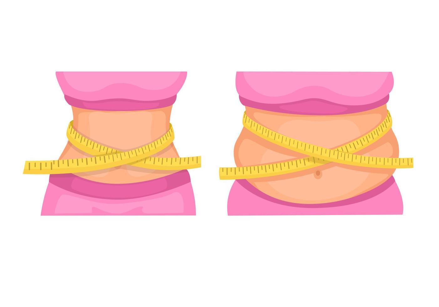comparação de barriga de mulher magra e gorda com vetor de ilustração de régua de fita