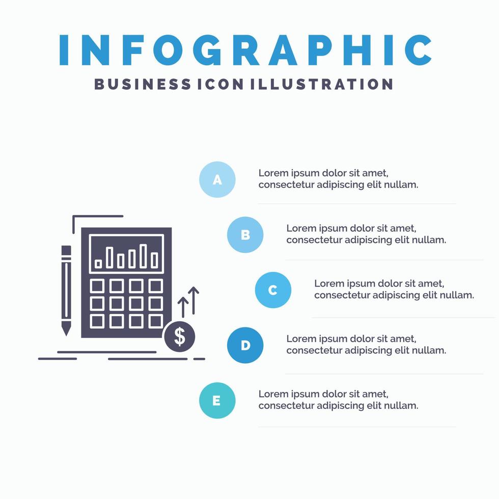 Cálculo. dados. financeiro. investimento. modelo de infográficos de mercado para site e apresentação. ícone de glifo cinza com ilustração em vetor estilo infográfico azul.