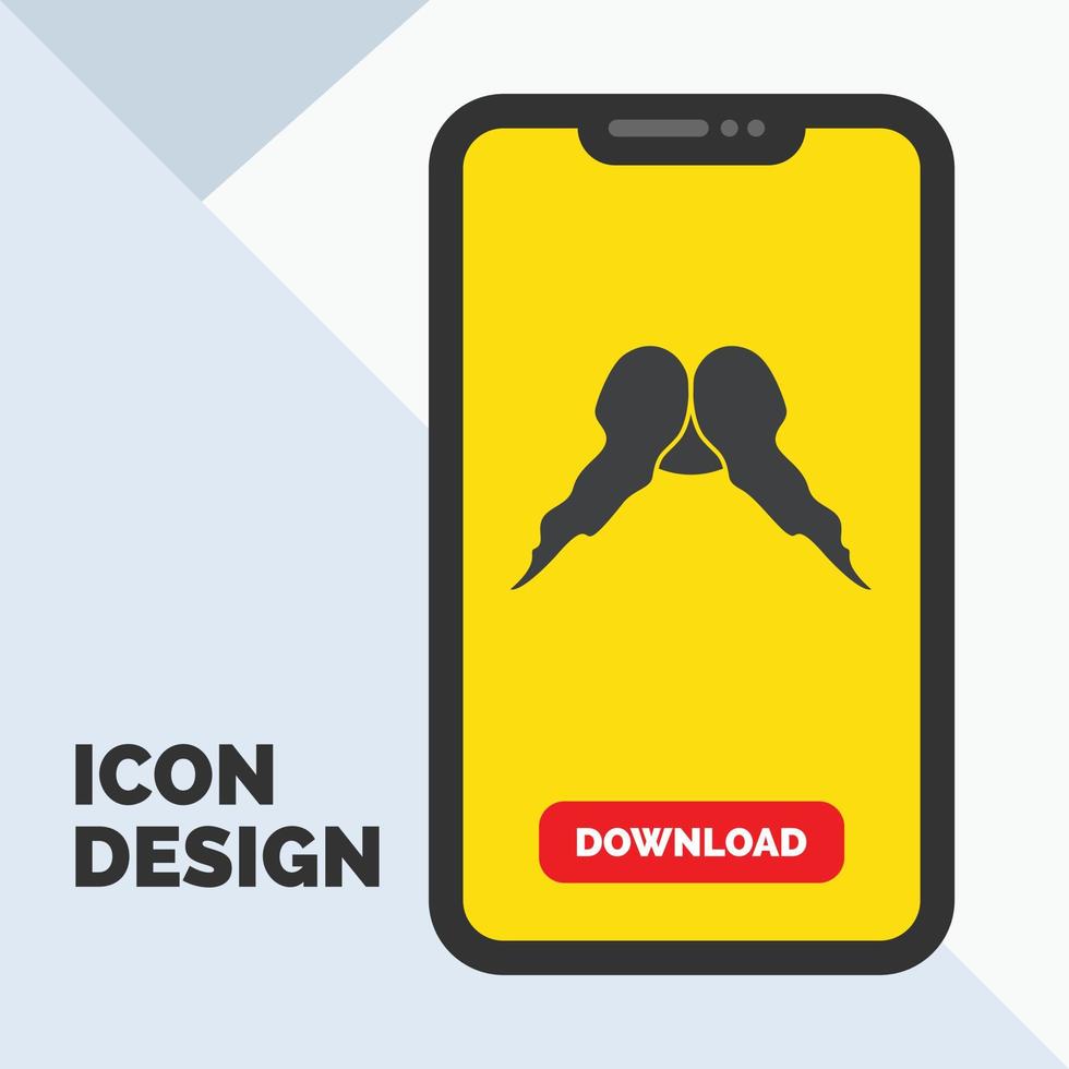 bigode. hipster. moveleiro. macho. ícone de glifo de homens no celular para página de download. fundo amarelo vetor