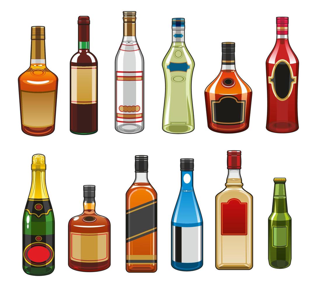ícones vetoriais de garrafas de bebidas alcoólicas vetor