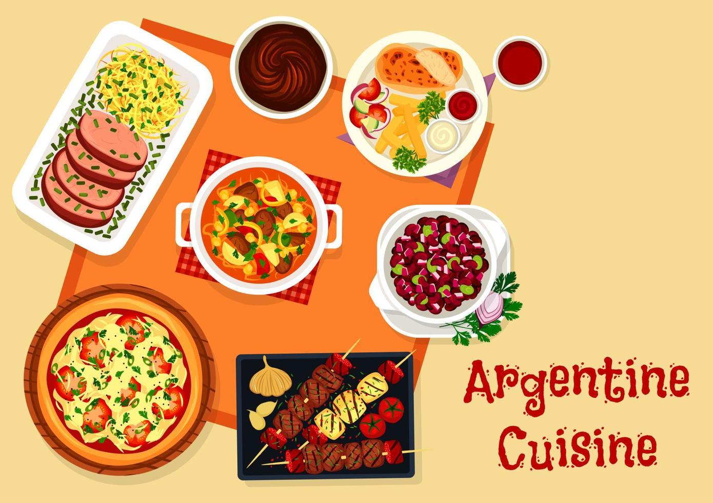 menu de almoço de cozinha argentina com ícone de sobremesa vetor