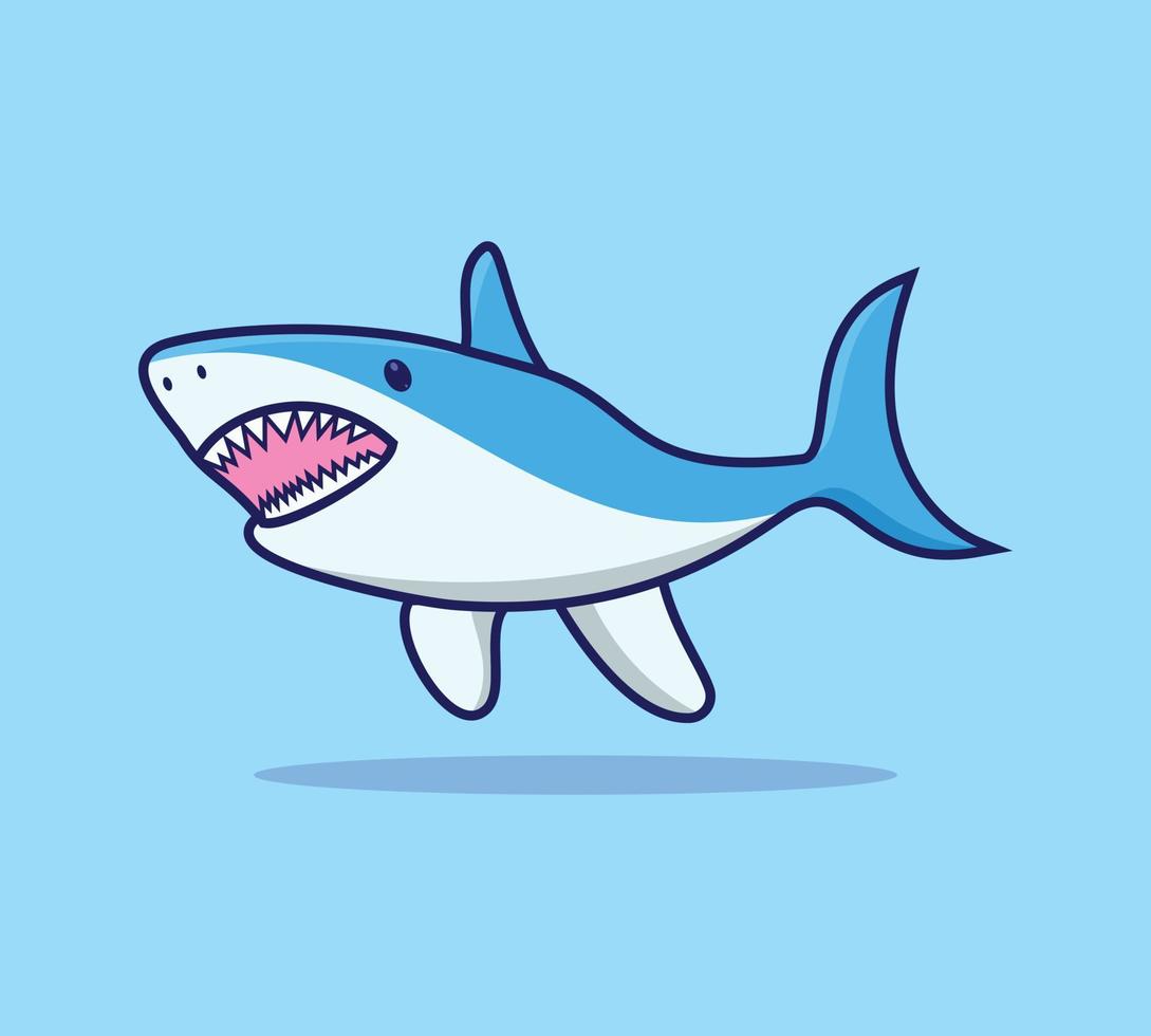 design de ilustração de personagem de desenho animado de tubarão bonito. animal selvagem ícone conceito isolado vetor premium.