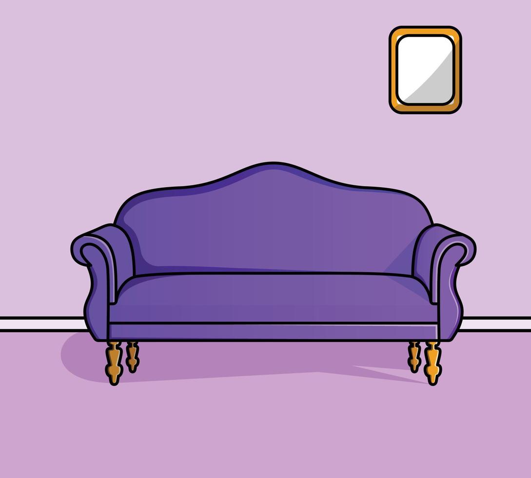 sala de estar, sofá e espelho dos desenhos animados ícone ilustração vetorial. o design vetorial da sala de estar da casa. vetor