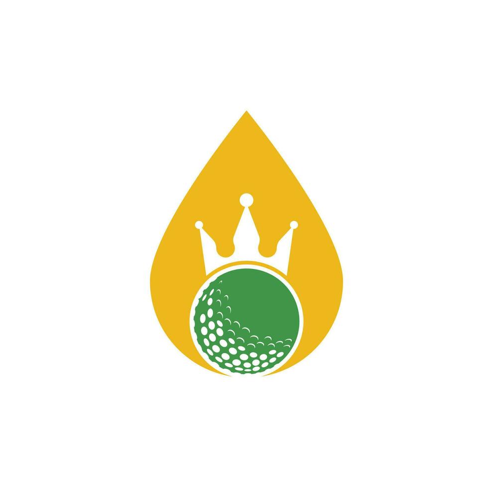 design de logotipo de vetor de conceito de forma de gota de golfe rei. bola de golfe com ícone de vetor de coroa.