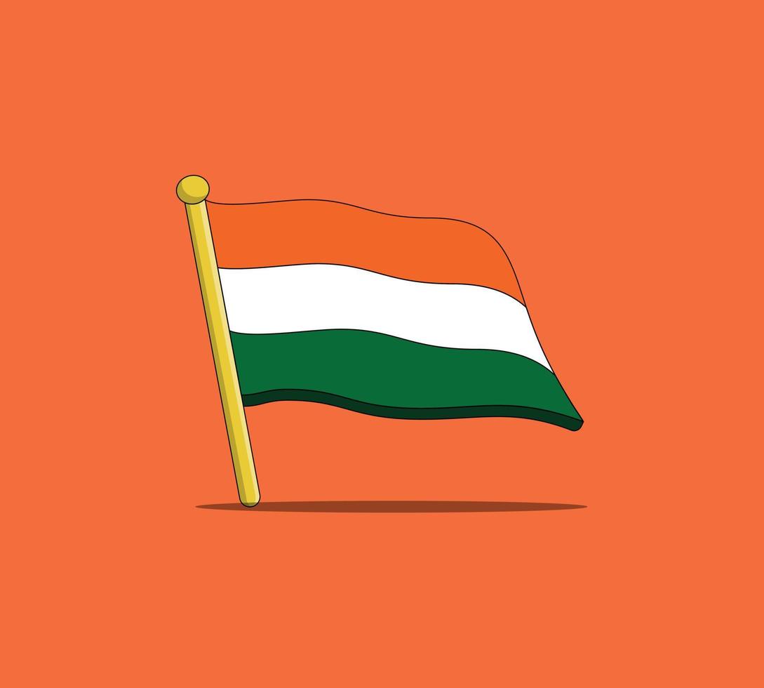 ícone do logotipo da bandeira da Índia. dia da independência da índia 15 de agosto. bandeira da república da índia ao vento no mastro. vetor
