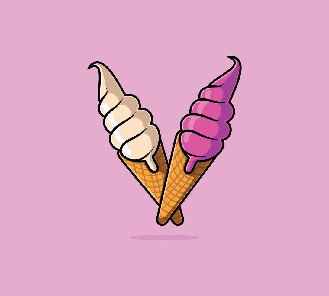 ilustração em vetor doce derretendo sorvete cone dos desenhos animados. derretendo sorvete no ícone de cone de waffle.