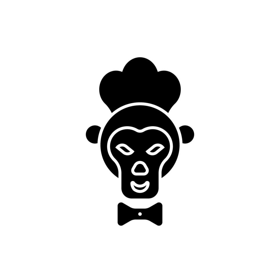 cabeça de macaco vestindo um chapéu de chef e logotipo de ícone de gravata vetor