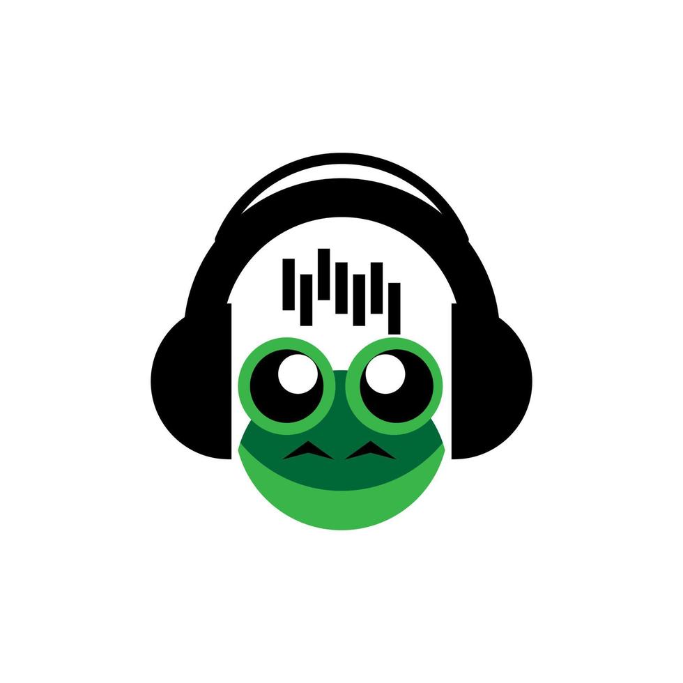 cabeça de música com logotipo de faceicon de sapo verde vetor