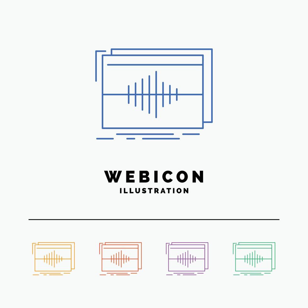 áudio. frequência. hertz. seqüência. onda 5 cor linha modelo de ícone da web isolado no branco. ilustração vetorial vetor