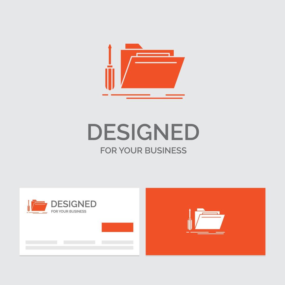 modelo de logotipo de negócios para pasta. ferramenta. reparar. recurso. serviço. cartões de visita laranja com modelo de logotipo da marca. vetor