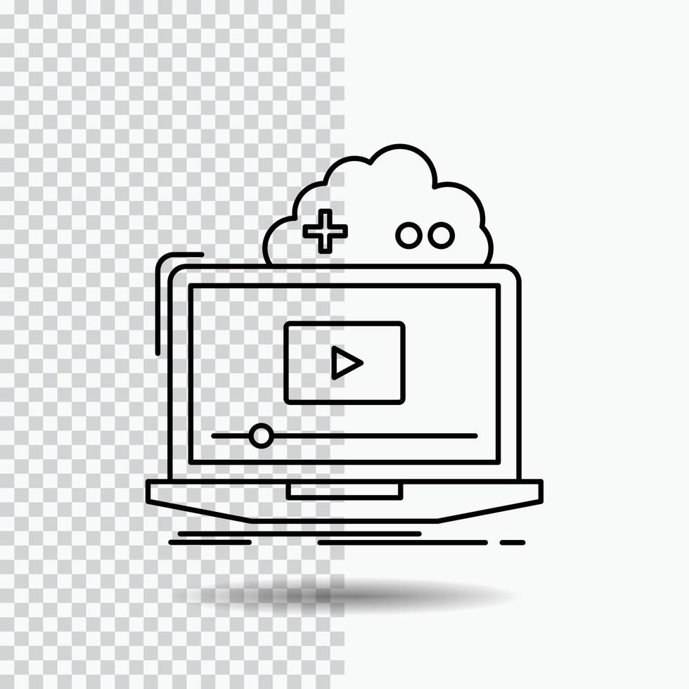 nuvem. jogos. conectados. transmissão. ícone de linha de vídeo em fundo transparente. ilustração em vetor ícone preto