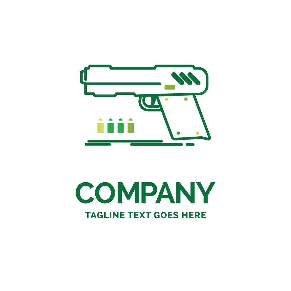 arma de fogo. revólver. pistola. atirador. modelo de logotipo de negócios plana de arma. design de marca verde criativo. vetor