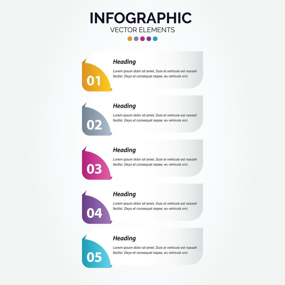 modelo de design de rótulo infográfico vertical de vetor com ícones e 5 opções ou etapas. pode ser usado para diagrama de processo. apresentações. layout do fluxo de trabalho. bandeira. fluxograma. gráfico de informações