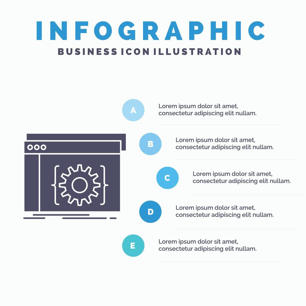 api. aplicativo. codificação. desenvolvedor. modelo de infográficos de software para site e apresentação. ícone de glifo cinza com ilustração em vetor estilo infográfico azul.