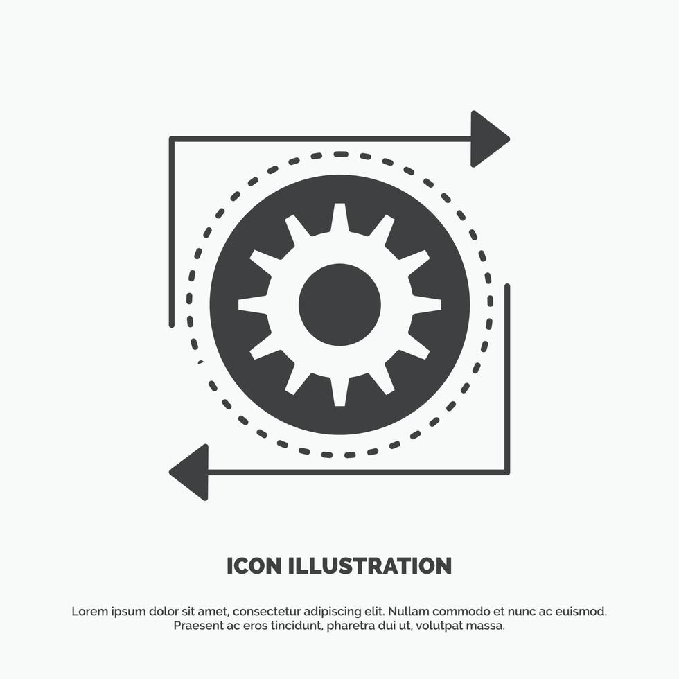 o negócio. engrenagem. gestão. Operação. ícone de processo. símbolo cinza de vetor de glifo para ui e ux. site ou aplicativo móvel