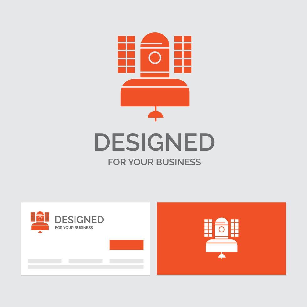 modelo de logotipo de negócios para satélite. transmissão. transmissão. comunicação. telecomunicação. cartões de visita laranja com modelo de logotipo da marca. vetor