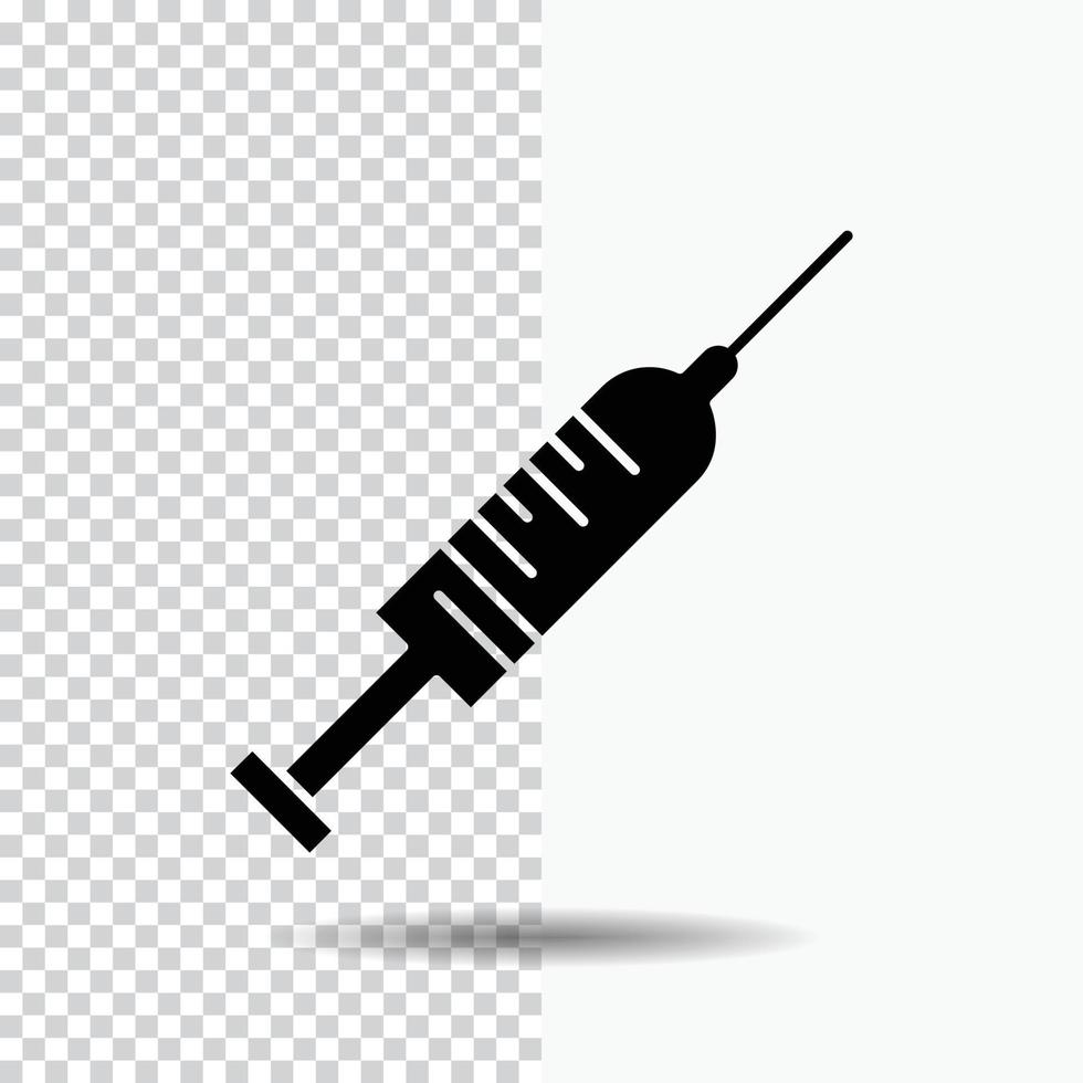 seringa. injeção. vacina. agulha. tiro ícone de glifo em fundo transparente. ícone preto vetor