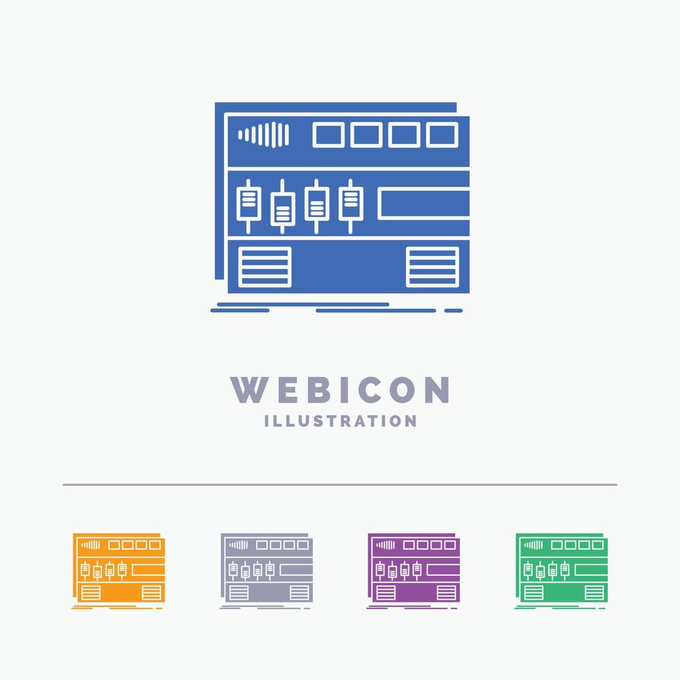 áudio. domínio. módulo. montagem em rack. som modelo de ícone de web glifo de 5 cores isolado no branco. ilustração vetorial vetor