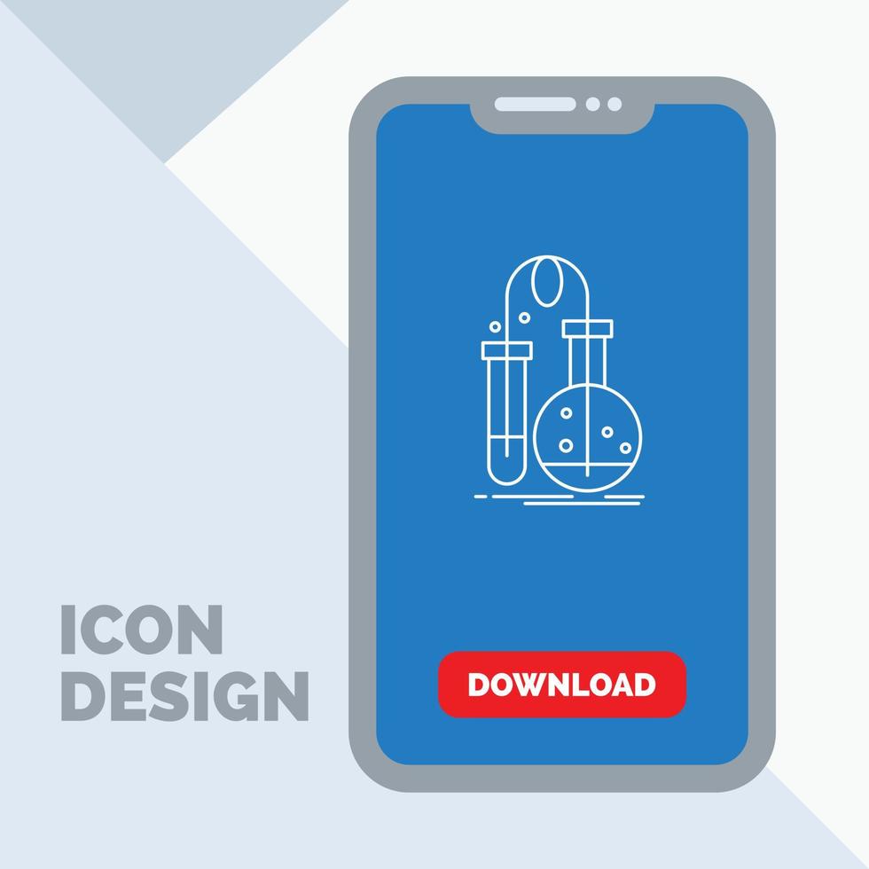 teste. química. frasco. laboratório. ícone de linha de ciência no celular para página de download vetor