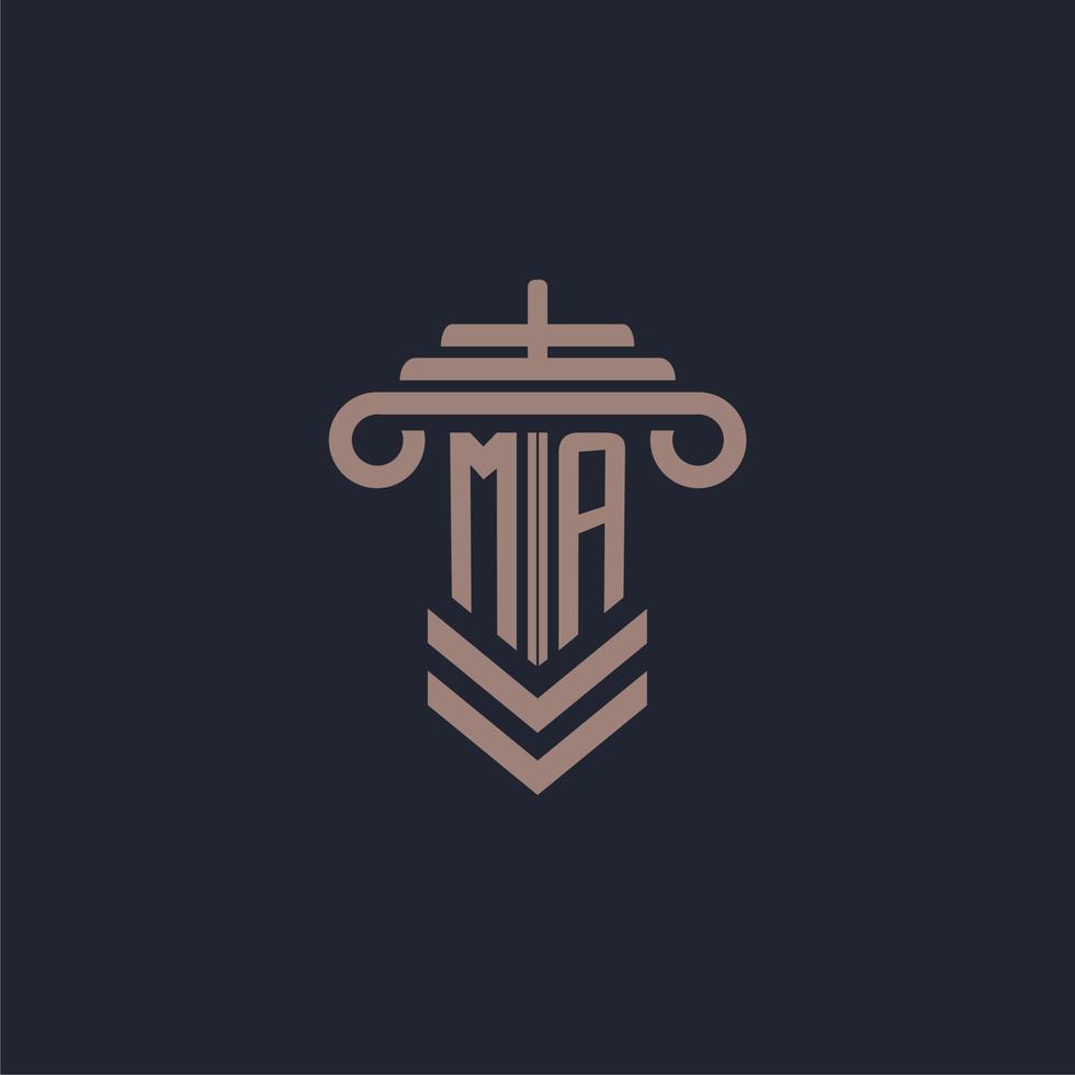 ma logotipo inicial do monograma com design de pilar para imagem vetorial de escritório de advocacia vetor