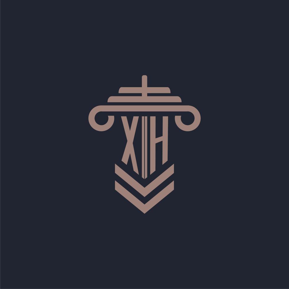 xh logotipo inicial do monograma com design de pilar para imagem vetorial de escritório de advocacia vetor