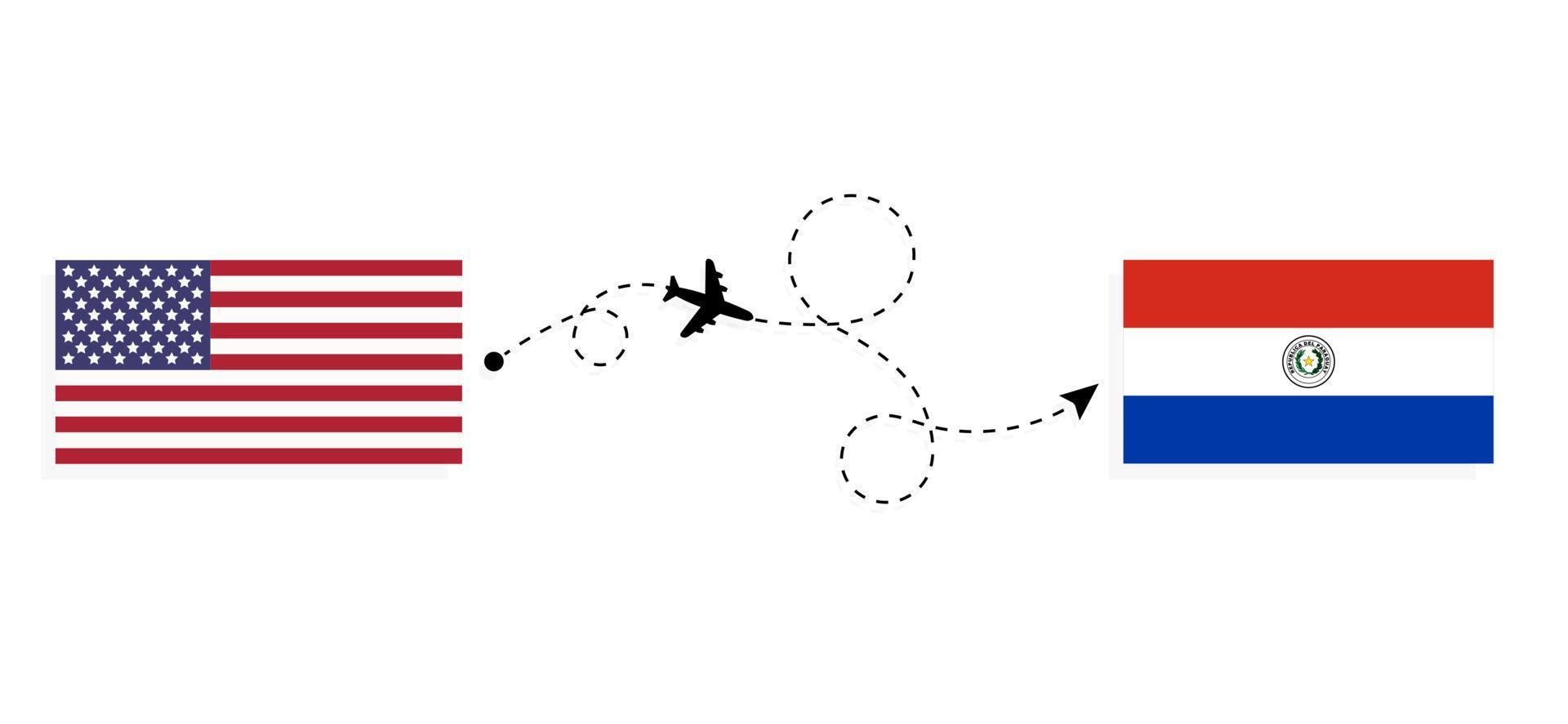 voo e viagem dos EUA para o Paraguai pelo conceito de viagem de avião de passageiros vetor