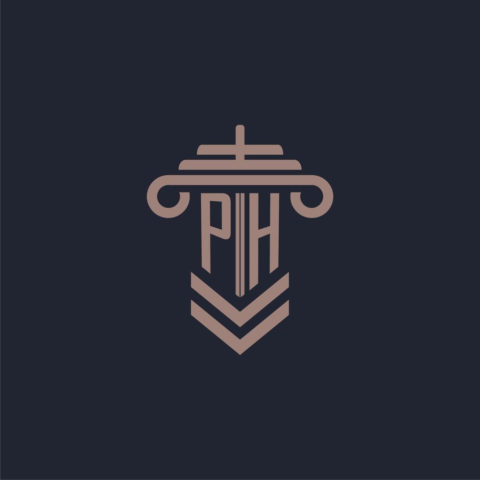 ph logotipo inicial do monograma com design de pilar para imagem vetorial de escritório de advocacia vetor