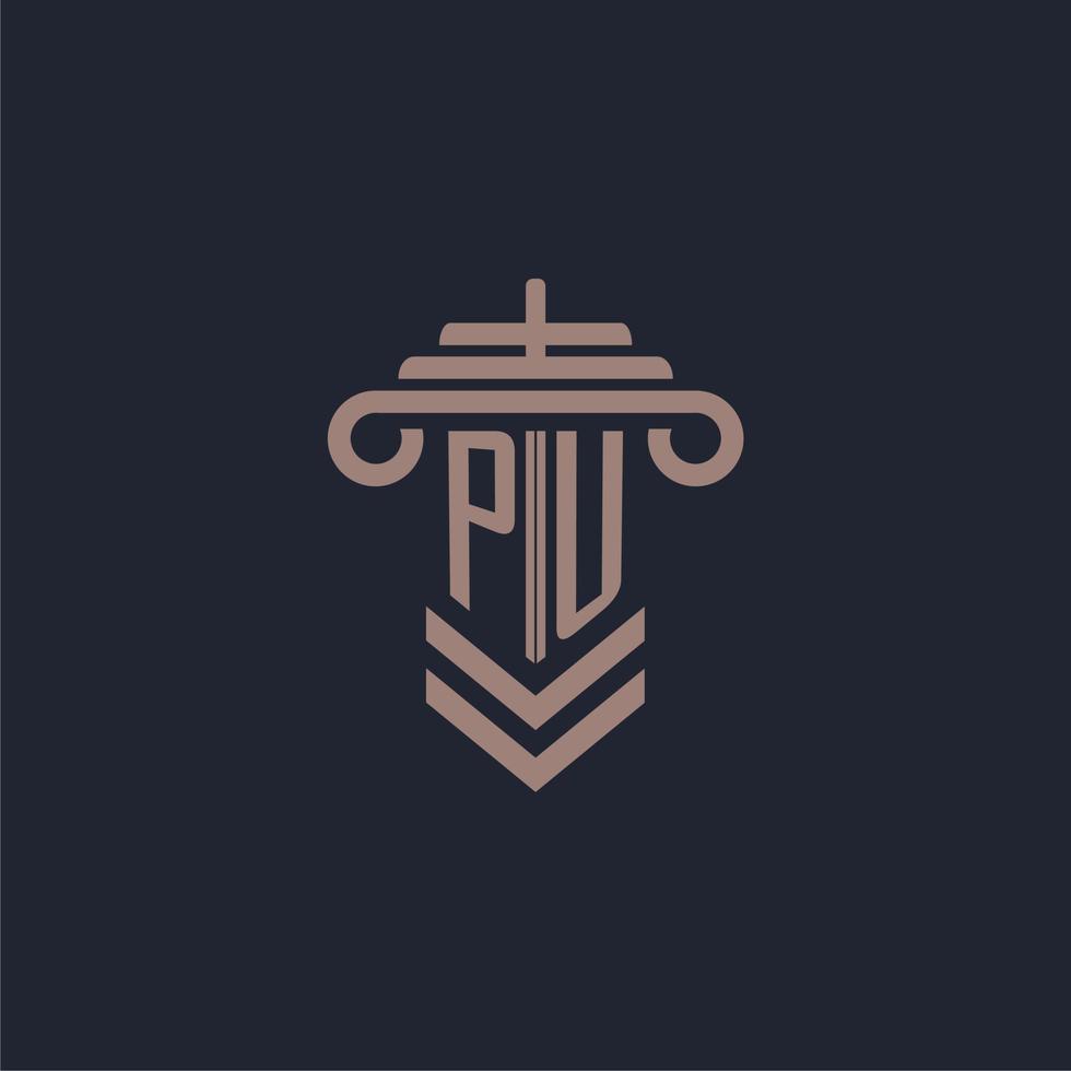 pu logotipo inicial do monograma com design de pilar para imagem vetorial de escritório de advocacia vetor