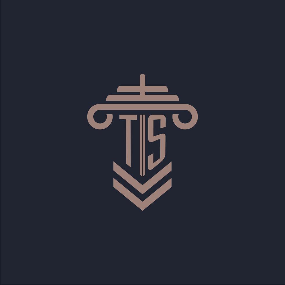 ts logotipo inicial do monograma com design de pilar para imagem vetorial de escritório de advocacia vetor