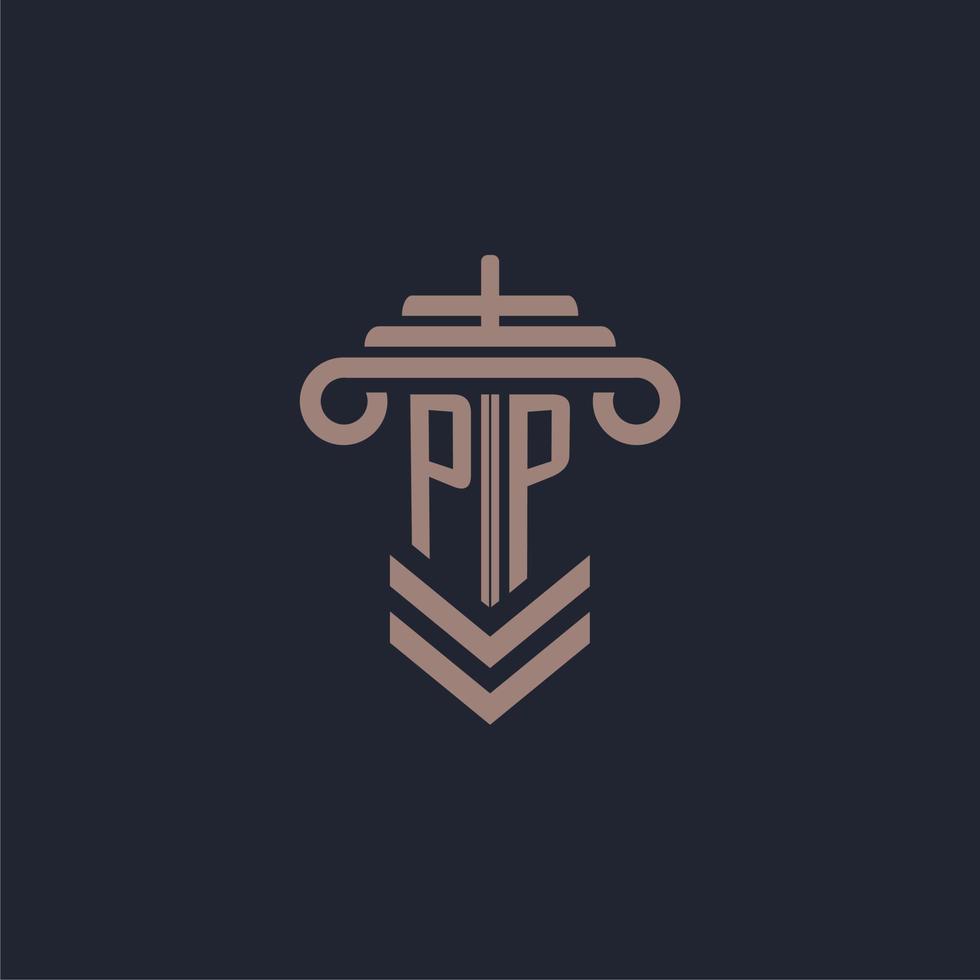 pp logotipo inicial do monograma com design de pilar para imagem vetorial de escritório de advocacia vetor
