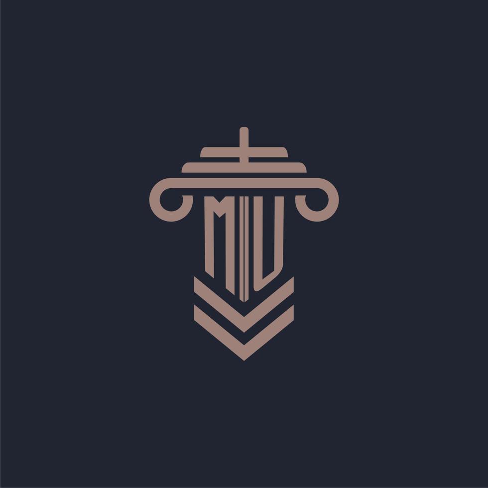 logotipo inicial do monograma mu com design de pilar para imagem vetorial de escritório de advocacia vetor