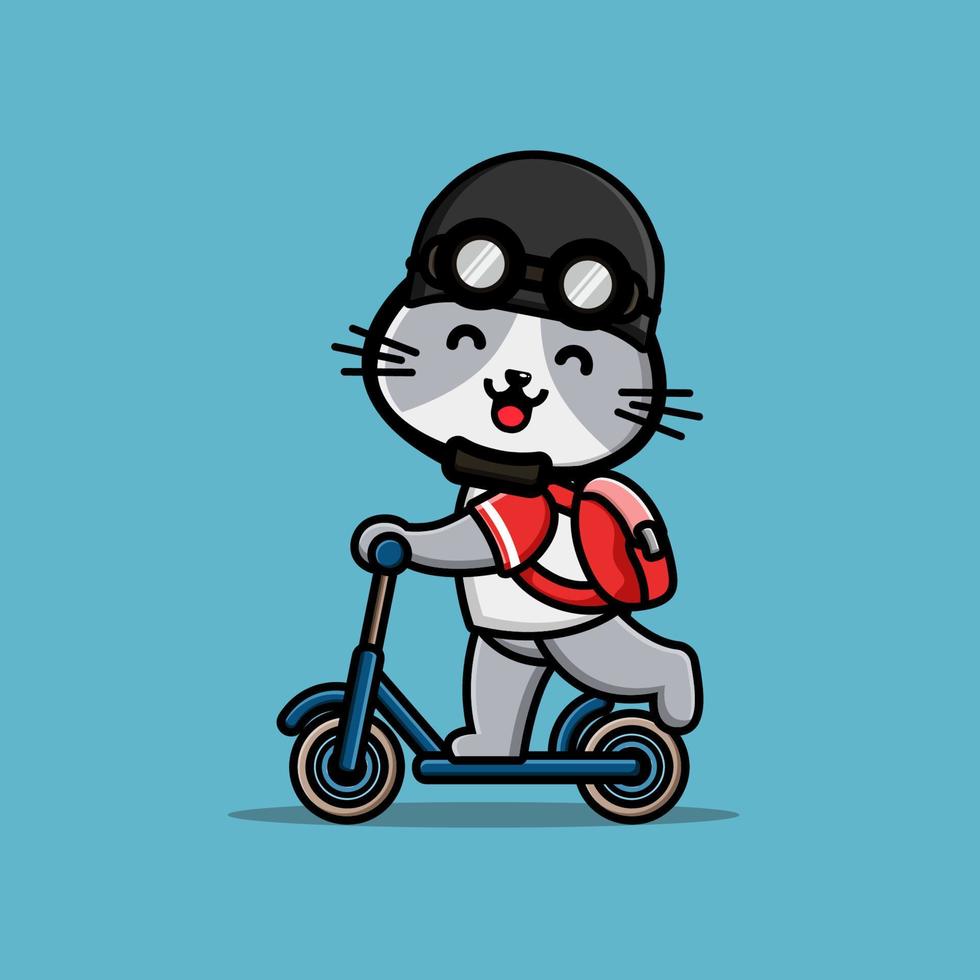 gato fofo andando de patinete e use capacete vetor