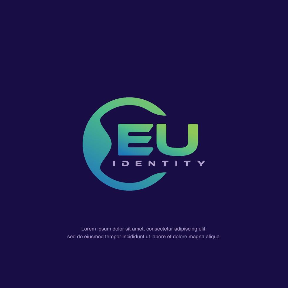 vetor de modelo de logotipo de linha circular de letra inicial da ue com mistura de cores gradientes