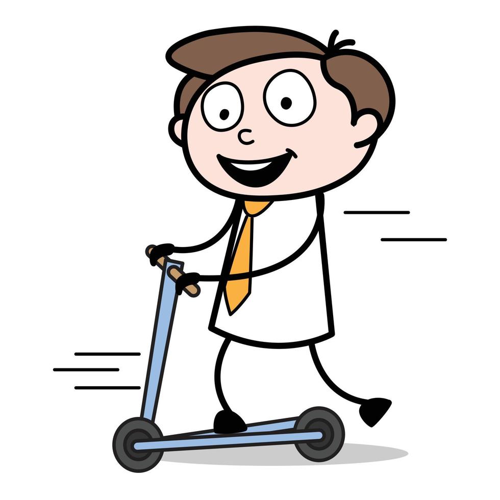 ativo de um personagem de desenho animado jovem empresário andando de scooter vetor