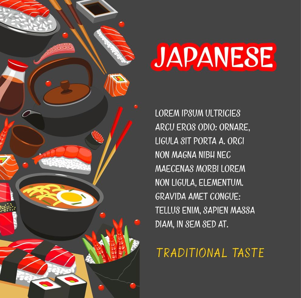 cartaz de sushi de frutos do mar japonês para design de menu vetor