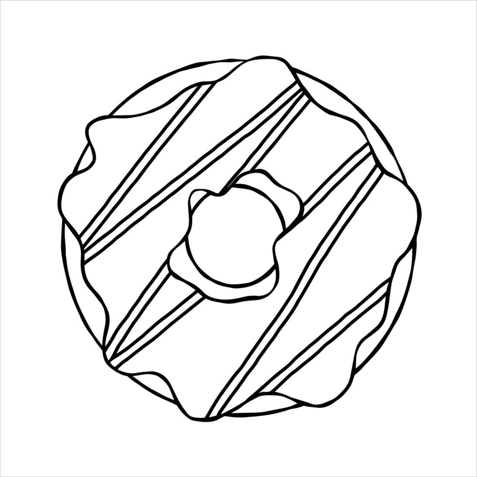 rosquinha com esmalte. sobremesa de açúcar doce com glacê. ilustração de desenho animado de contorno isolada no fundo branco vetor